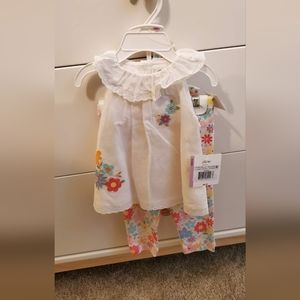 White floral top with flower bottoms, 9m, Little me, NEW WITH TAGS